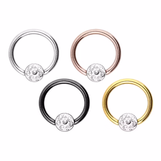 High Quality 316L Surgical Stailness Steel Piercings Ball Closure Ring Disc+Crystal
